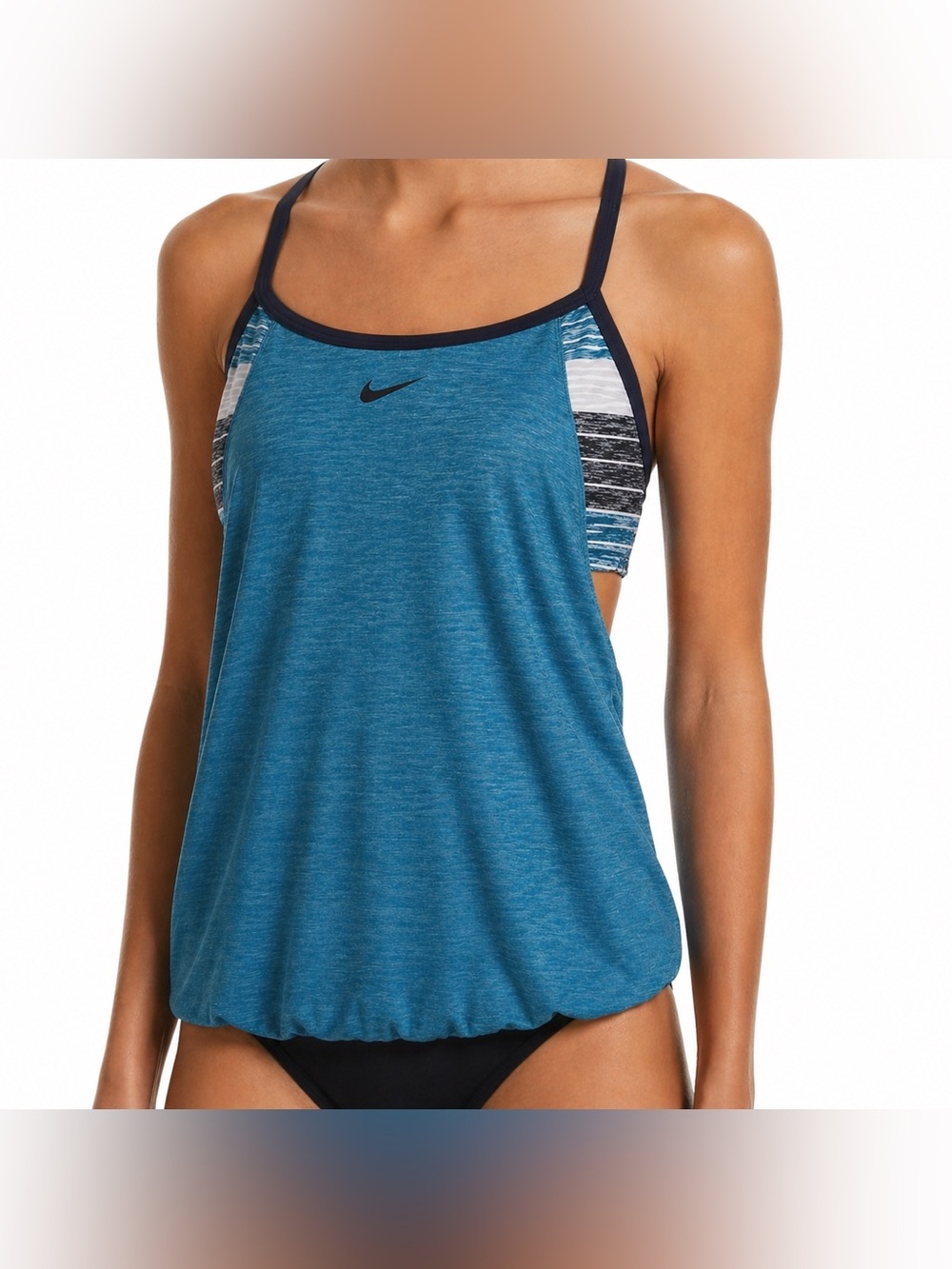 Nike Layered Swim Tankini Top Blue Built In Bra NWOT Size S